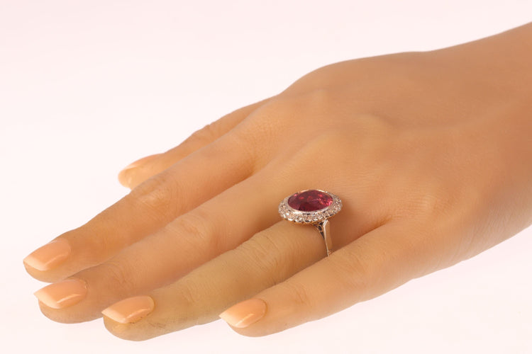 Bague 61 L'amour ardent incarné dans une bague de fiançailles vintage en rubellite 58 Facettes 21081-0285