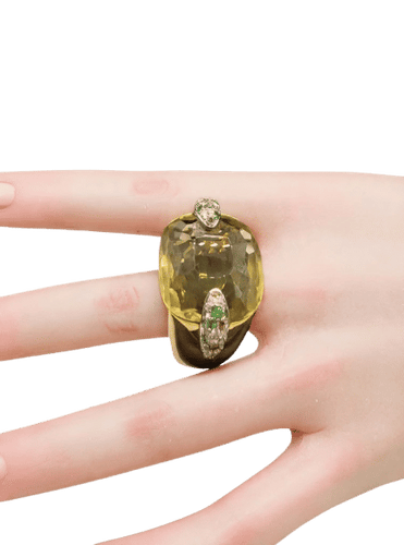 Bague Pomellato - Bague Pin Up en or jaune 18 k, citrine, tsavorites et diamants 58 Facettes