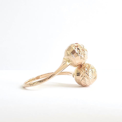 Bague Toi et Moi en or jaune 14 carats et perles d'or facettees - Taille EU59 a EU63