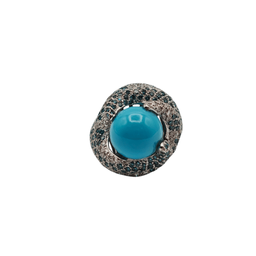 Bague 55 Bague en or blanc, diamant et turquoise 58 Facettes