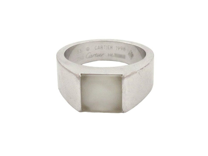 Bague 53 bague CARTIER tank en or blanc 18k 13.6 gr sertie pierre de lune 58 Facettes 268700