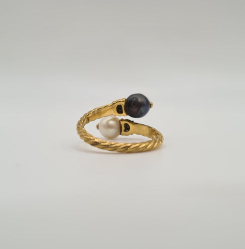 Bague 51 Bague Toi et moi or jaune sertie de diamants et perles de culture et Tahiti 58 Facettes