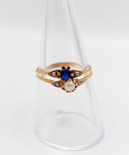 Bague 56 Bague toi et moi or rose, pierre bleue et perles (circa 1900) 58 Facettes A06251