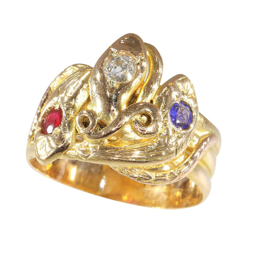 Bague 58 Bague Serpent Victorienne : Un Trio Symbolique en Or 58 Facettes 24137-0077