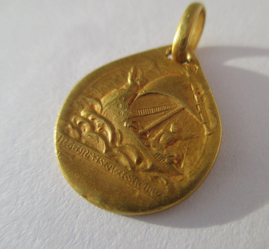 Rasumny - Médaille pendentif Art Nouveau biface Saint Georges en or jaune 18k