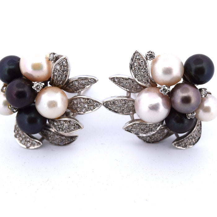 BOUCLES D'OREILLES VINTAGE en or blanc avec perles