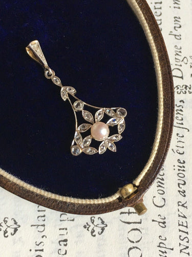 Pendentif Pendentif Belle Époque en or jaune 18k et platine, perle et diamants 58 Facettes