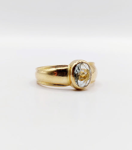 Bague 49 Bague jonc vintage or jaune 18k aigue marine de 0,70 carats 58 Facettes A06182