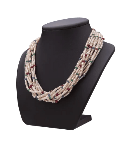 Collier Or jaune 18K Émeraude Rubis Saphir Perles