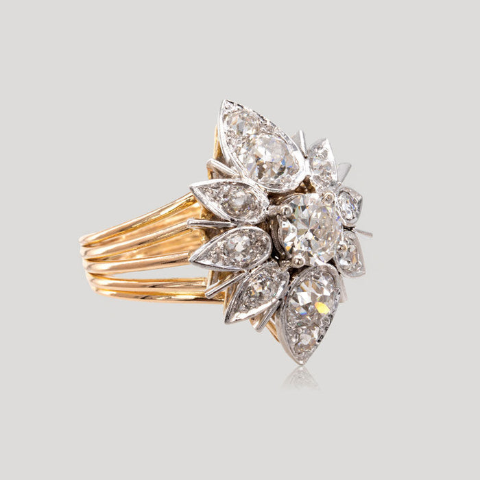 Bague marquise diamants taille ancienne, années 1950