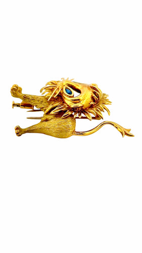 Broche Broche Lion en or jaune 18 carats et saphirs 58 Facettes