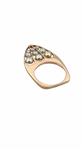 Bague 51.5 Bague en or jaune 18 carats et perles 58 Facettes