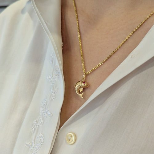 Pendentif Pendentif Poisson en or jaune et rubis 58 Facettes 33092