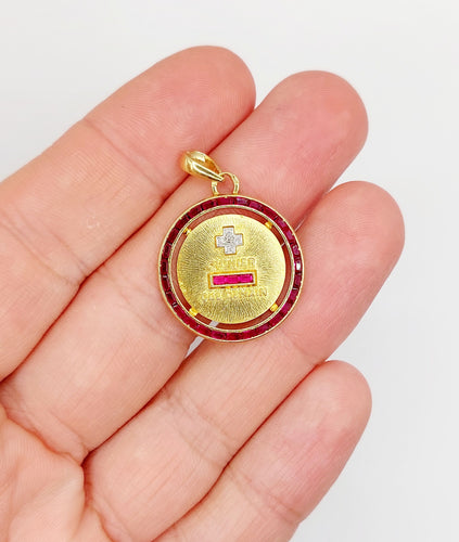 Pendentif AUGIS - RARE Pendentif médaille d'amour Or Jaune Diamants et rubis calibrés 58 Facettes A04060