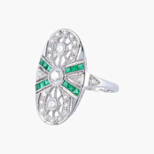 Bague 50 Bague Marquise Emeraude Diamants 58 Facettes