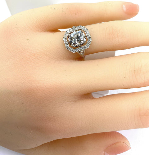 Bague 49 Bague platine Art Déco diamant coussin 1,51 carat 58 Facettes AB605