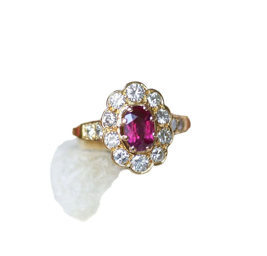 Bague 59 Bague Marguerite Ovale Rubis et Diamants 58 Facettes