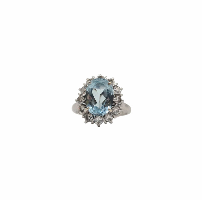 Bague 52 Bague or blanc sertie d'une aigue marine et diamants 58 Facettes