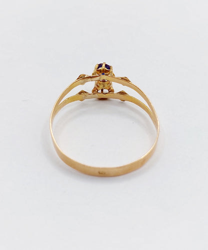 Bague 57 Bague toi et moi antique en or rose 18k perle et pierre bleue 58 Facettes A06504