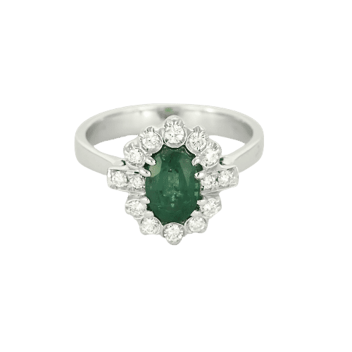 Bague 54 Bague marguerite or gris, émeraude et diamants 58 Facettes BA519