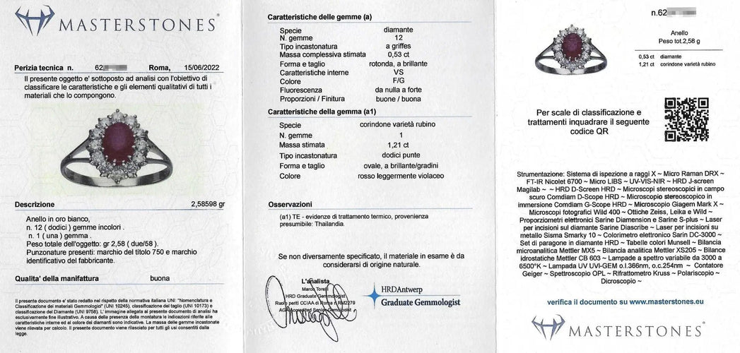 Bague Bague en or blanc avec un rubis du Mozambique de 1,21 ct et des diamants en périphérie 58 Facettes 10710