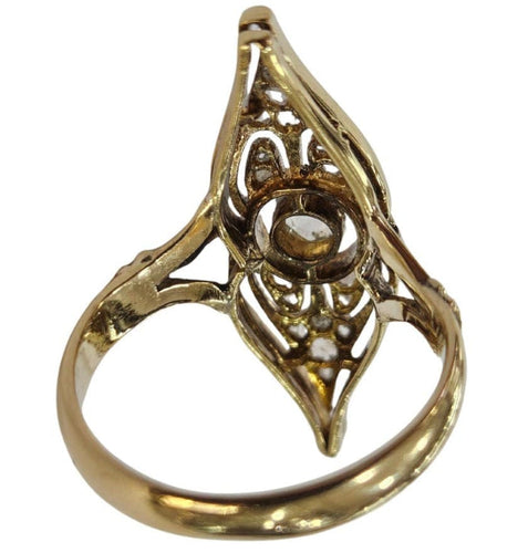 Bague 51 Bague navette Art déco diamants taille rose et hollandaise en or jaune et platine 58 Facettes E43