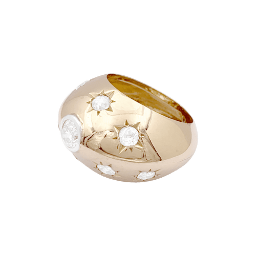 Bague 54 Bague bombée or rose et diamants. 58 Facettes 34688