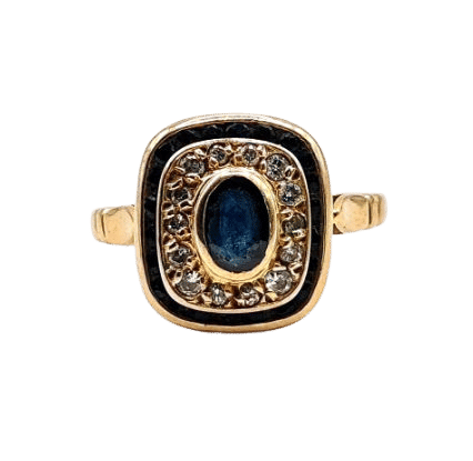 Bague 51.5 Bague Vintage style Art Déco or jaune, saphirs et diamants 58 Facettes