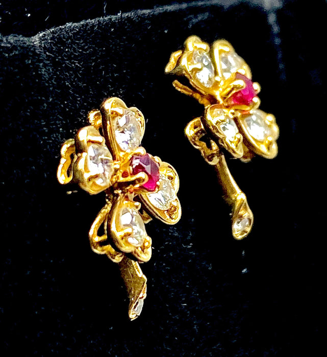 Boucles d'oreilles Boucles d’oreilles or jaune rubis diamants 58 Facettes AB459