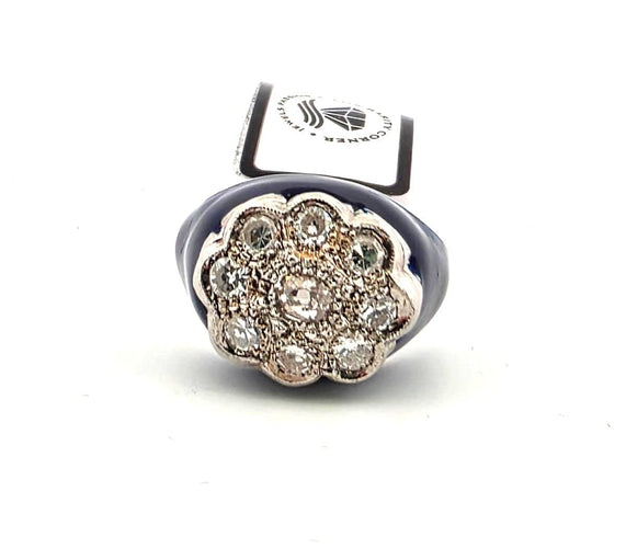 Bague 48 Bague en platine et émail avec diamants 58 Facettes