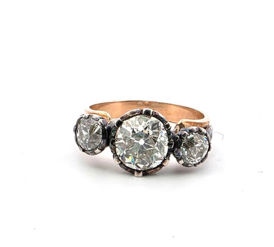 Bague 55 Bague en or rose et argent avec diamants old mine 1,85ct et 1,10ct 58 Facettes