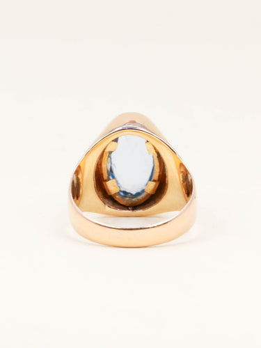 Bague 52 Bague chevalière vintage or rose aigue marine 58 Facettes 1219.8