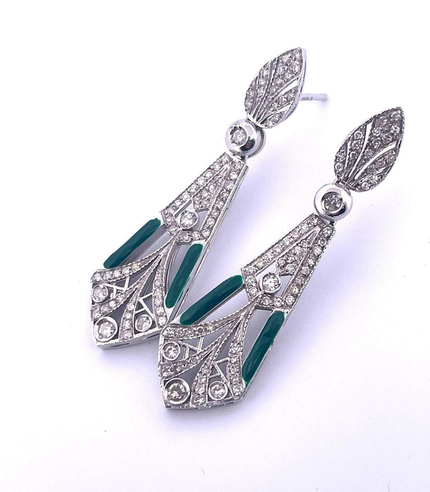 Boucles d'oreilles Boucles d'oreilles en or blanc, diamants et émail vert 58 Facettes