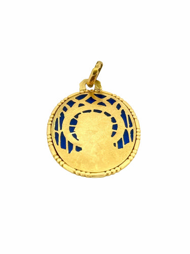 Pendentif Médaille religieuse ancienne en or jaune et émail bleu 58 Facettes