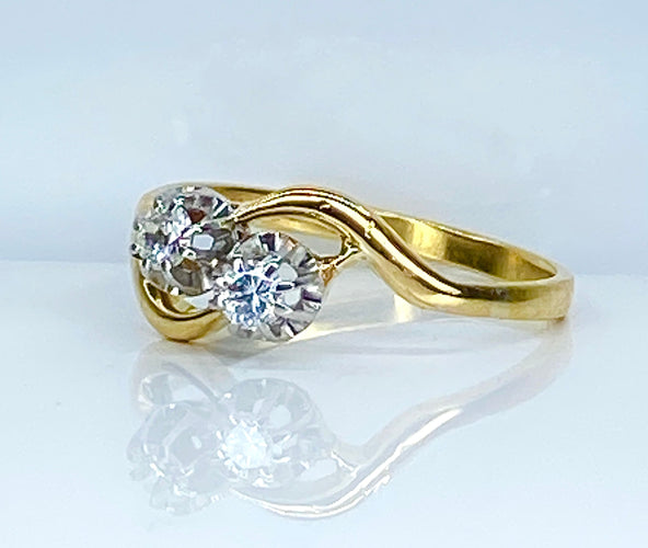 Bague toi et moi or jaune et blanc diamants