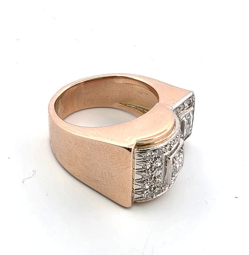 Anello vintage en or rose 18kt et diamants