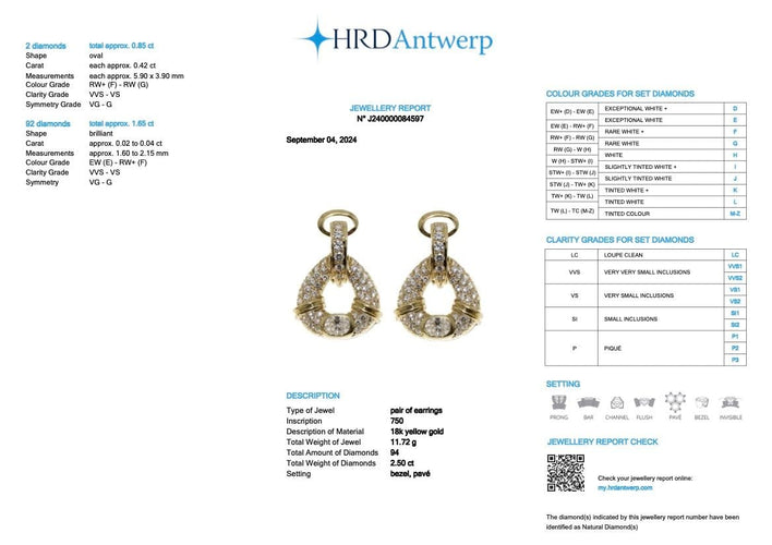 Boucles d'oreilles Boucles d'oreilles or jaune avec diamants naturels de 2,50 carats certifiés HRD 58 Facettes