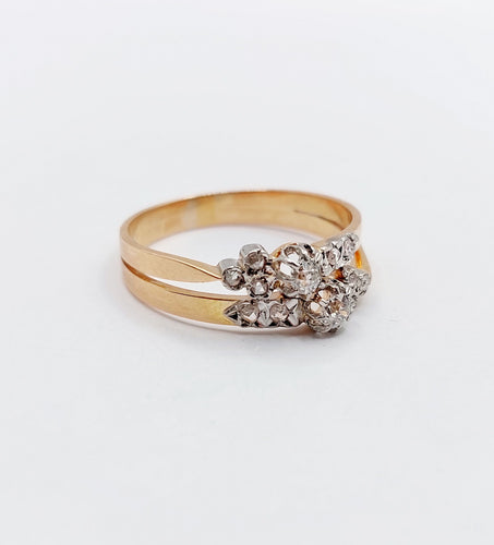 Bague 58.5 Bague toi et moi antique en or rose 18k et diamants taille ancienne 58 Facettes A06482