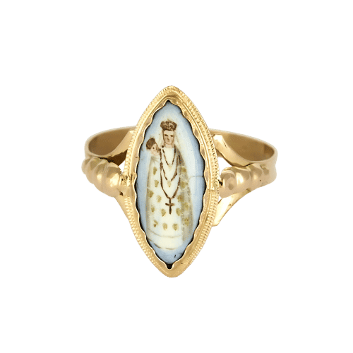 Bague 51,5 Bague en or jaune à motif de vierge à l'enfant émaillée 58 Facettes MON0593