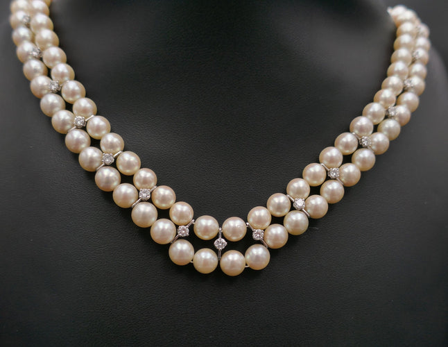 Collier Collier double rang de perles et diamants 1,70 carat. 58 Facettes C71-04