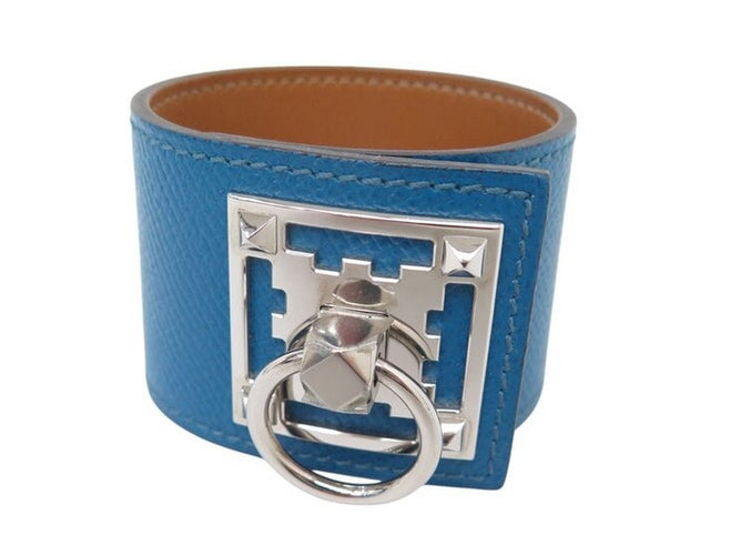 Bracelet bracelet HERMES creneau cuir graine bleu 17 cm blue 58 Facettes 268886