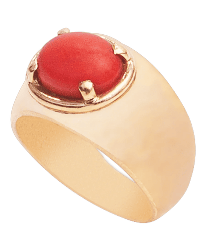 Bague Or jaune 18K Corail cabochon rouge