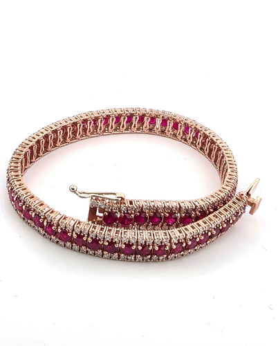 Bracelet Bracelet tennis en or rose et diamants, rubis 58 Facettes