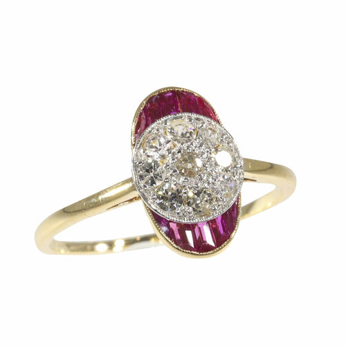 Bague 58 Bague de fiançailles Art déco vintage en diamant et rubis 58 Facettes 22237-0168