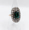 Bague marquise antique en or rose 18k et argent, doublet grenat vert et diamants