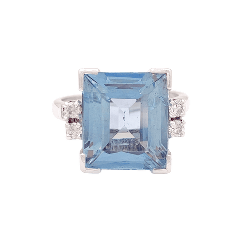 Bague 58 Bague cocktail or blanc et platine, aigue-marine et diamants. 58 Facettes 34684