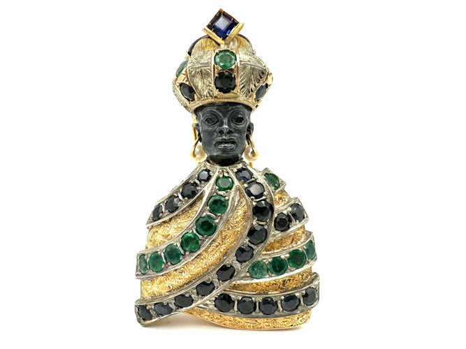 Pendentif Pendentif/broche "Maure" en ors, saphirs, émeraude et perle 58 Facettes