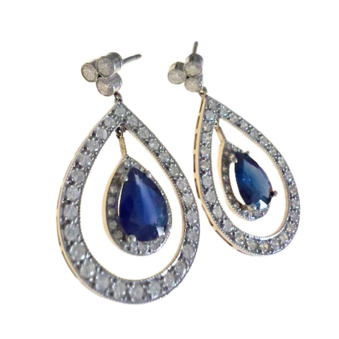 BOUCLES D'OREILLES EN PLATINE DE STYLE ART DÉCO AVEC DIAMANTS ET SAPHIR DE 1,60 ct