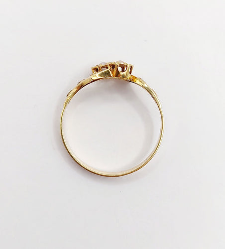 Bague 58.5 Bague toi et moi Art nouveau en or 18k avec perles et feuilles 58 Facettes A06424