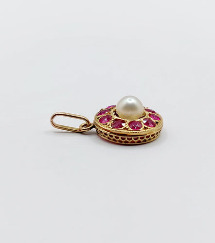Pendentif Pendentif cible victorien or jaune, perle et rubis (circa 1880) 58 Facettes A06148